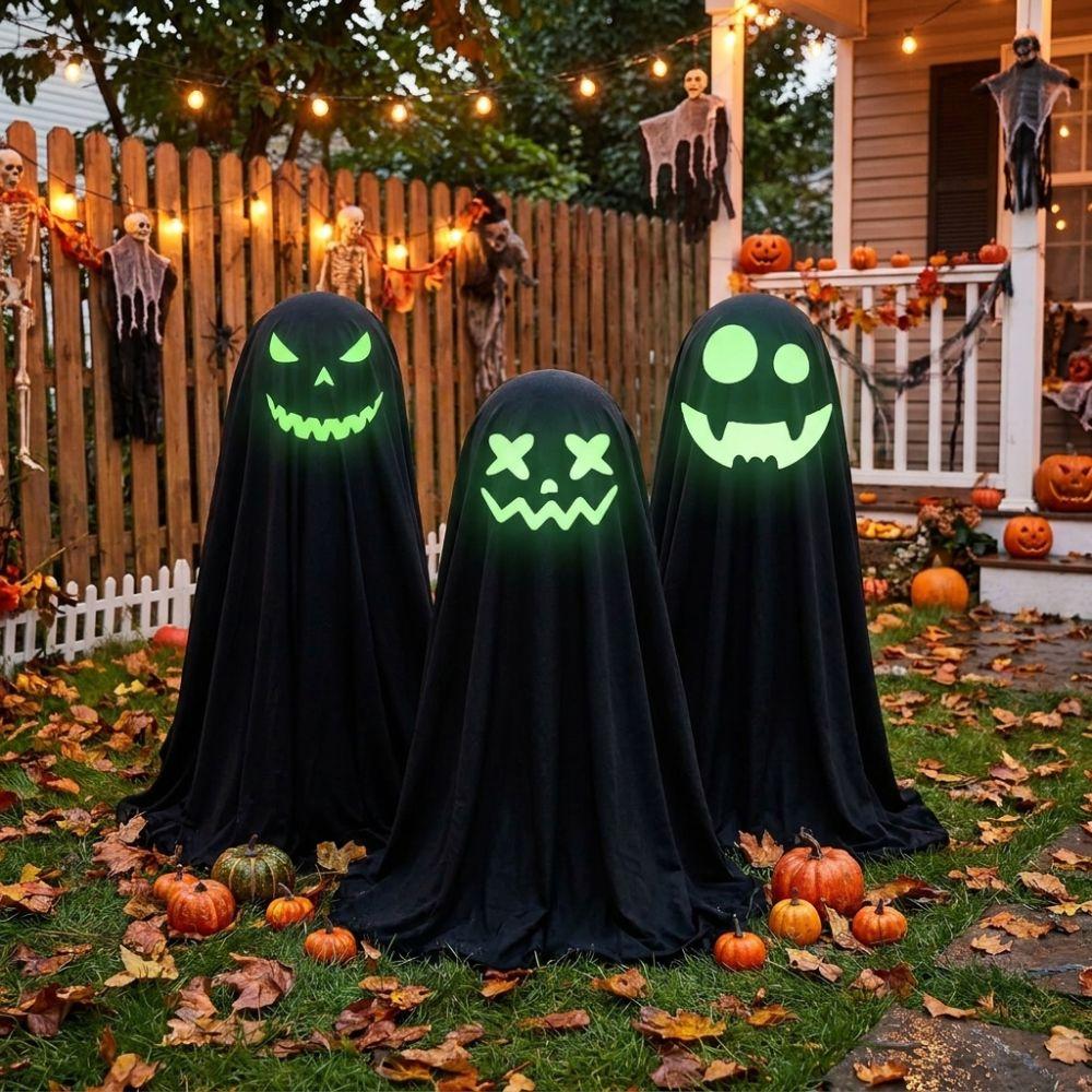 Adjustable Halloween Standing Ghost Decor Glowing Scary Ghost Figure Porch Yard Decor
