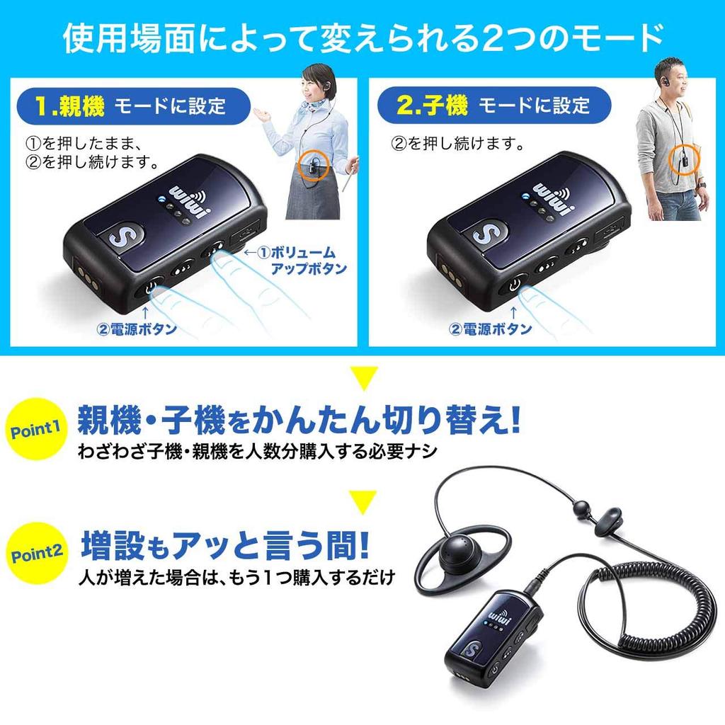 Sanwa Direct Wireless Guide System with Guide Earphone Tour Guide System Connects up to 255 Guide Guide System Factory Microphone, Microphone, Two-Way