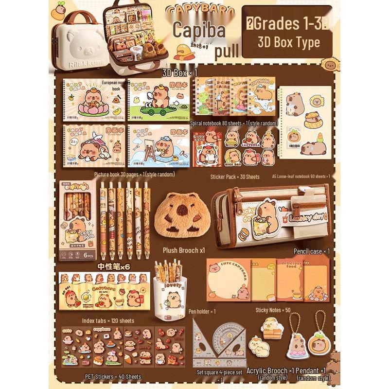 Capybara Stationery Gift Box for First Grade Boys & Girls - School Supplies Set for Back To School