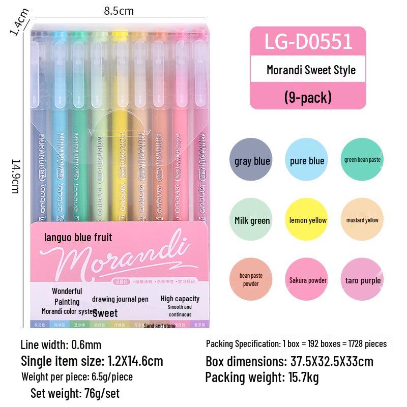 Morandi Color Planner Pen Set: Large Capacity Gel Pens with Needle-tip for Students and Drawing, Fluorescent Blue Fruit 0551.
