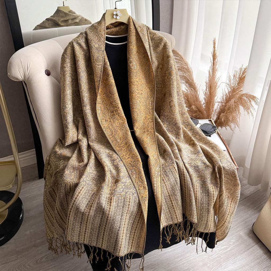 Cachemir Clássico Imitação Moda Versátil Jacquard Caju Franjado Cachecol Cachecol Longo Fino Estilo Étnico