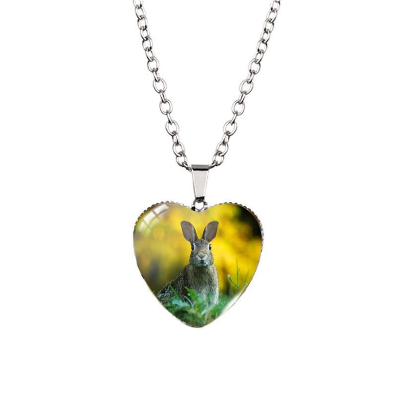 Adorabile Collana con Pietra del Tempo Animale a Forma di Cuore con Affascinante Ciondolo Gatto per Donne