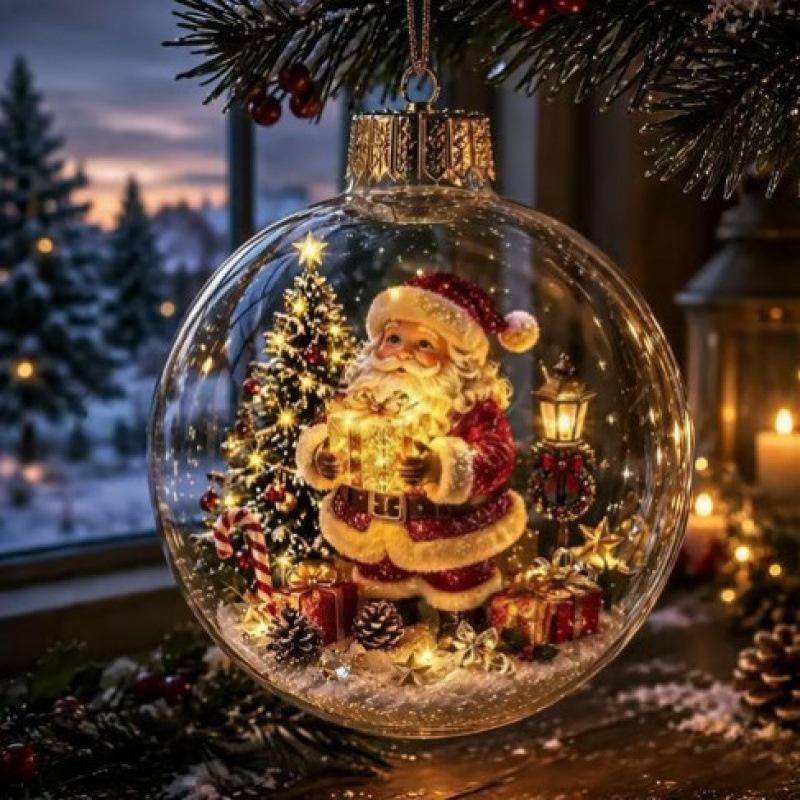 10cm Glowing Christmas Ball Clear Sphere Ornament Luminous Santa Tree Pendant Holiday Decor for Home Xmas Window Gif