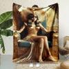 Egyptian Queen Print Flannel Throw Blanket Reversible Easy Care Home Office Travel Gift