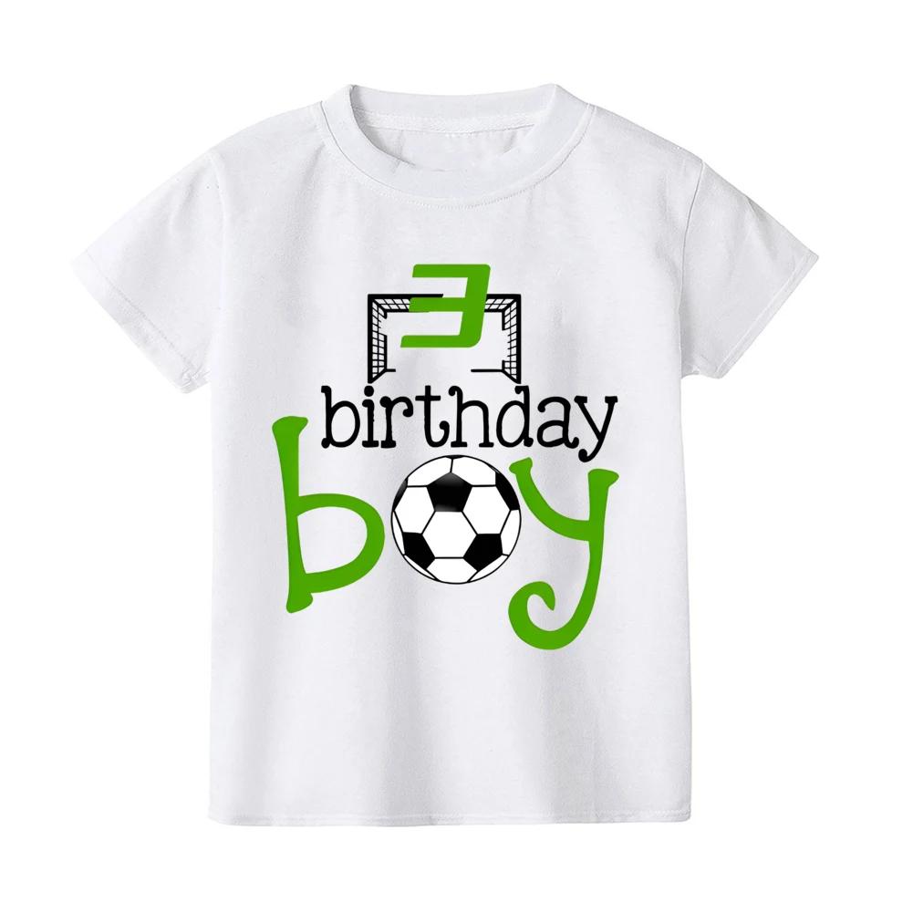 2-9Y Football Birthday Print Kids White Short Sleeve T-shirt Summer Casual Comfortable Tops Crew Neck Cotton Children Tees