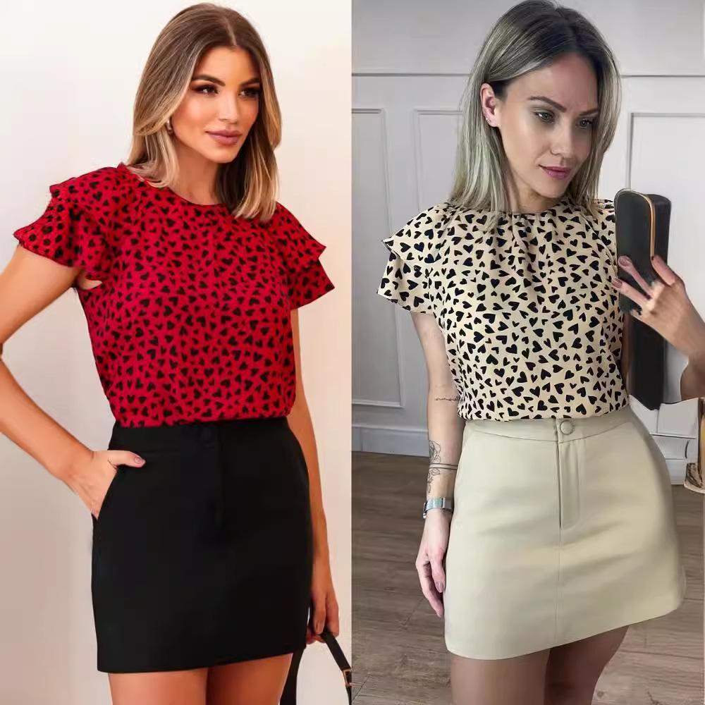 

Летняя европейская и американская женская мода 2024 года, топ с принтом и кружевными рукавами M хаки