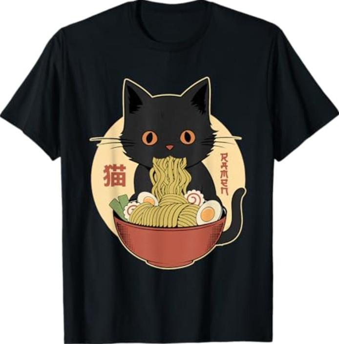 Кошка Рамен Смешные Графические Футболки Японская Каваи Кошка Аниме Футболка S разноцветный