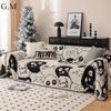 Black White Cartoon Cute Sofa Cover with Tassels Universal Couch Towel Throw Blanket for Sofa Bed Outdoor Camping Picnic Mat