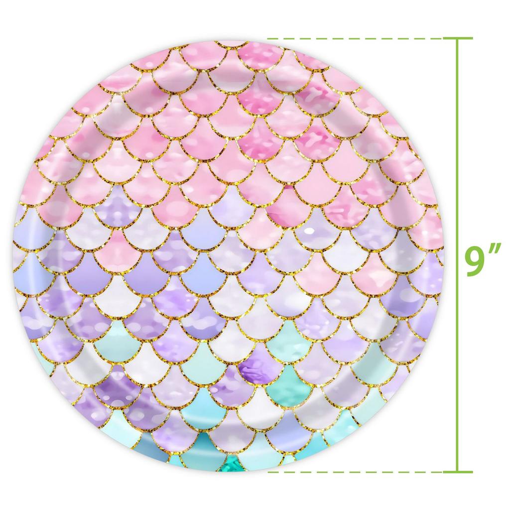 Mermaid-Themed Birthday Party Decorations: Fish-Scale Tableware Set, Disposable Paper Plates, Paper Cups, and Tablecloths