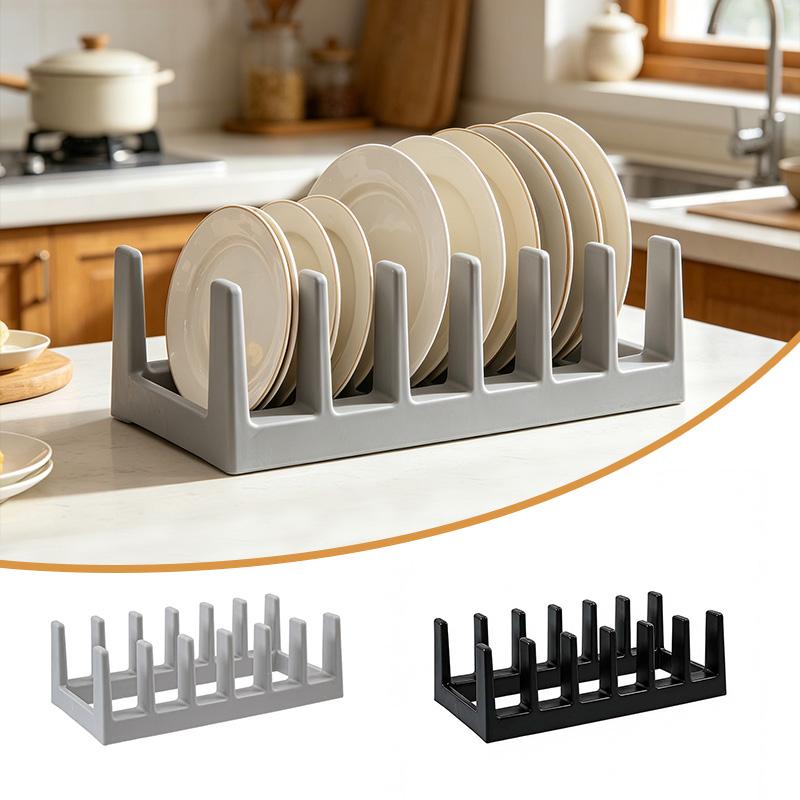 Multifunctional Pot Lid & Dish Rack - Plastic Kitchen Organizer for Plates, Lids, Cups & Dishes, Countertop Storage Holder