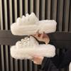fashion 2024 Chunky Platform Fur Slippers Women Autumn Thick Bottom Furry Outdoor Slippers Woman Short Plush Designer Shoes