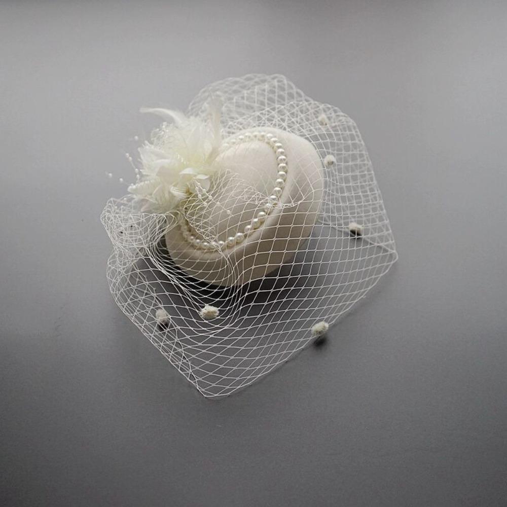 New Elegant Bridal Headwear Vintage Pearl Flower Wedding Veil Hat Temperament Mesh Pillbox Hats For Women