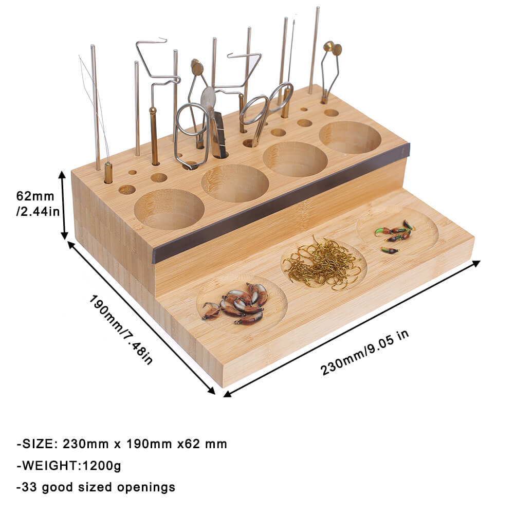 Angler Fly Tying Fishing Kit Tool Organizer - Wooden Fly Fishing Desk for 12 Fly Fishing Tools - Store Fly Tying Materials, Scissors, Bobbin, Thread