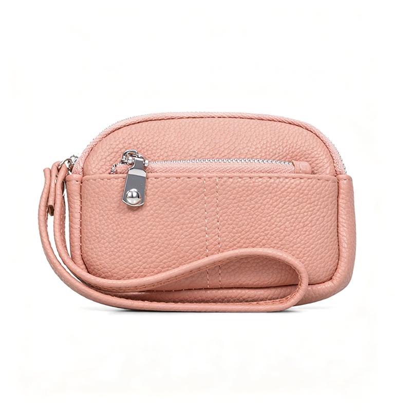 1Pcs Portable Pu Leather Women Mini Wallet Storage Bag Solid Color Students Coin Purse Large Capacity Zipper Wrist Key Bag