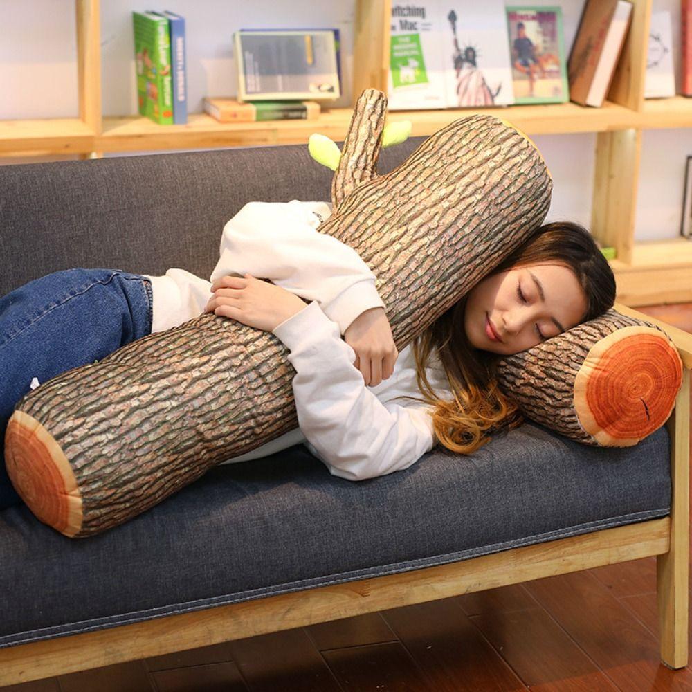 Cute 3D Tree Trunk Cushion Soft Natural Wood Design Log Cushion Decorative Round Cylinder Shape Sofa Cushion Bedroom Living Room