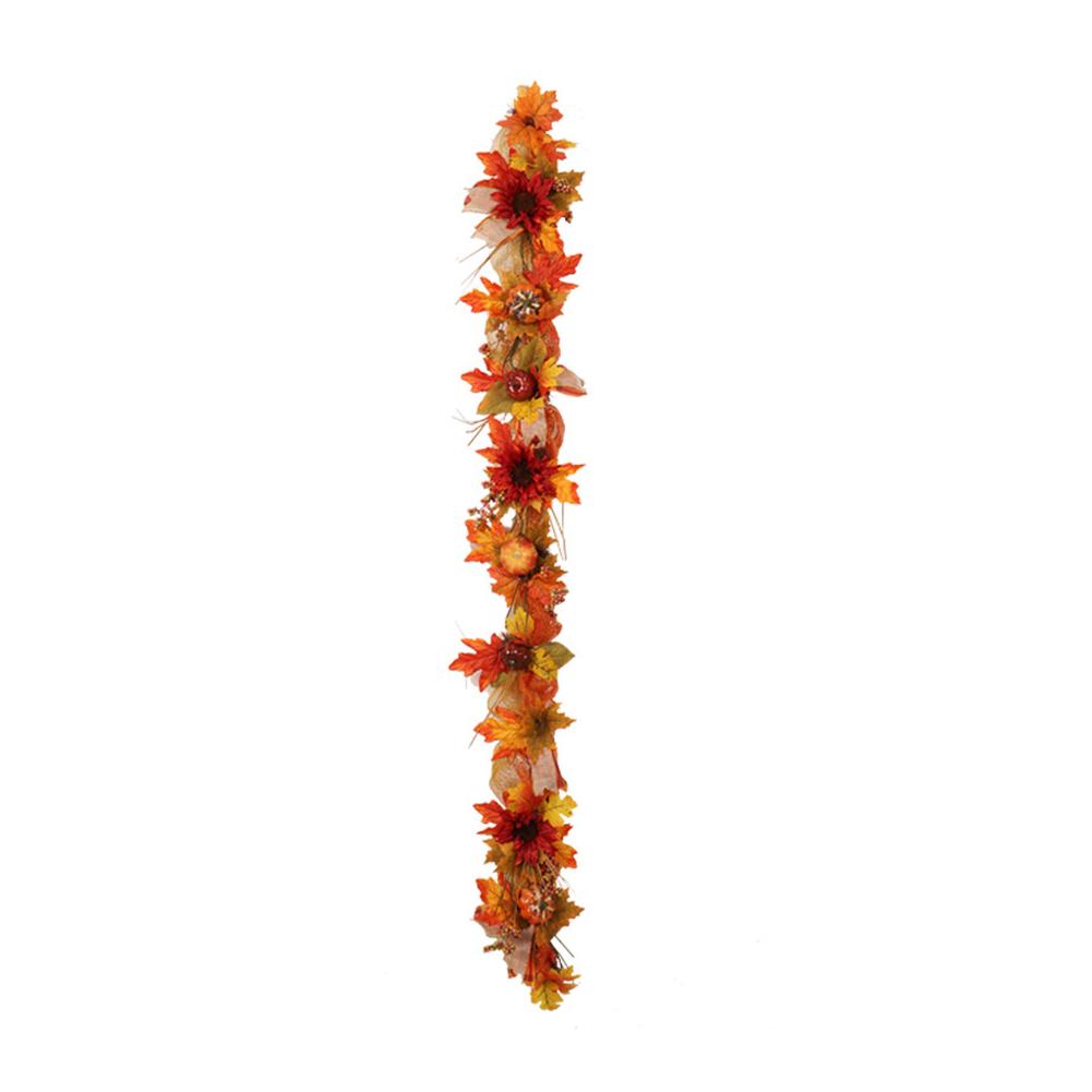 Fall Garland, 6Ft Hanging Fall Decor Maples Leaf Pumpkins Garland, Autumn Garland For Thanksgiving Halloween Harvest Mantle Fireplace Table Decor
