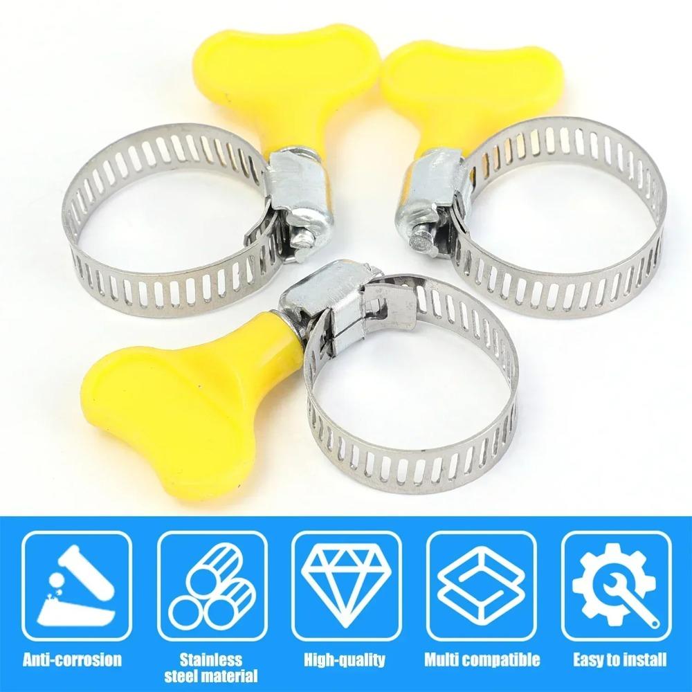 10-30pcs 16-25mm Adjustable Hose Clamps Pipe Clip Yellow Plastic Handle Hand Wriggle Fuel Hose Clips Water Pipe Fasteners Clamps