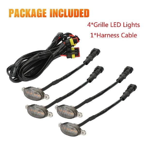 Universal LED Front Grille Lights Amber Lighting For Raptor Style Car Grid Decor