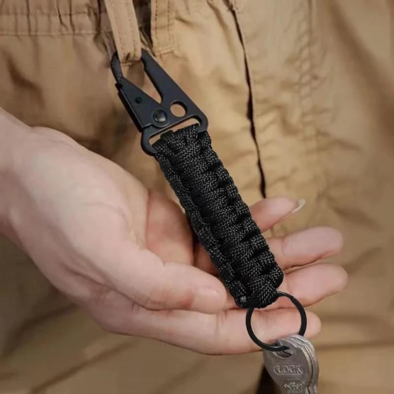 Military Paracord Keychain Ring Survival Kit with Carabiner Braided Cord Rope Lanyard Emergency Knot Tools for Camping Outdoor