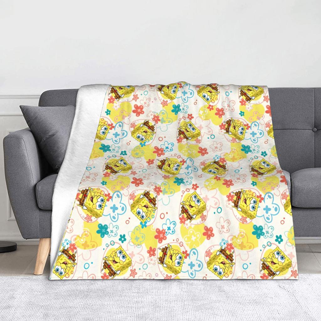 Funny Smile Face SpongeBobing Cartoon Blankets  Fleece Funny Soft Throw Blanket for Home Restaurant Autumn/Winter
