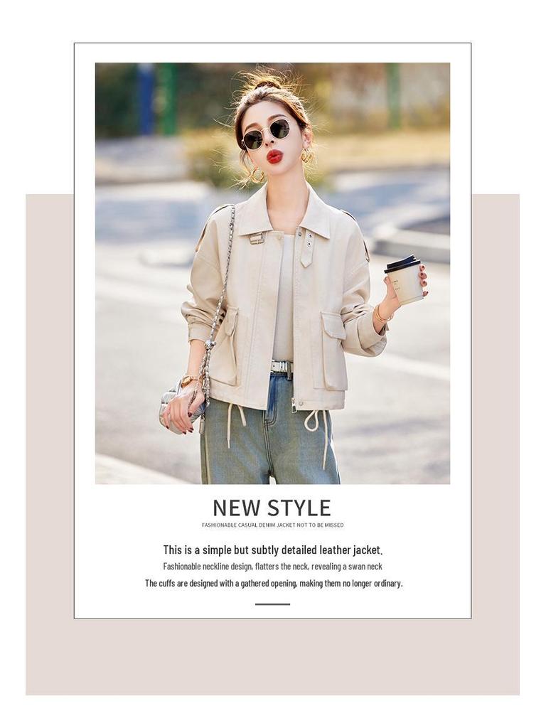 2025 Versatile Petite Leather Jacket: Spring/Autumn Fashion, Casual & Loose Fit Women's Coat HJ2507