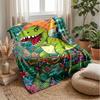 Dinosaur Skateboard Adventure Blanket Personalized Name Flannel Blanket Soft Cozy Plush Throw for Sofa Bed Lightweight Home Decor