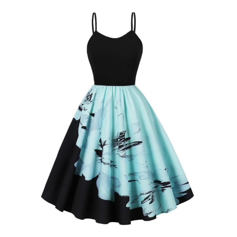 A New Summer Cool Suspender Retro Printed Pendulum Dress