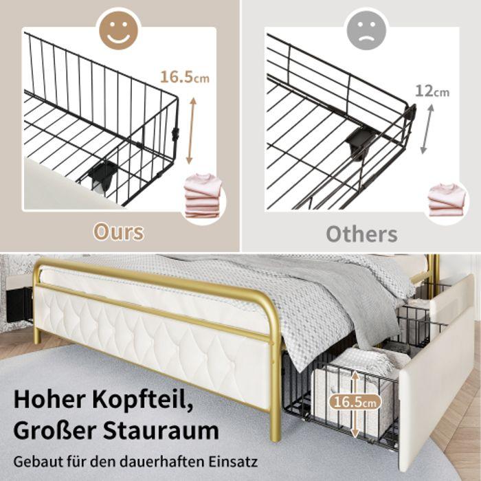 Lit Double - MUVOE - 140 X 200 Cm - Velours - 4 Tiroirs - Chargeur USB Intégré