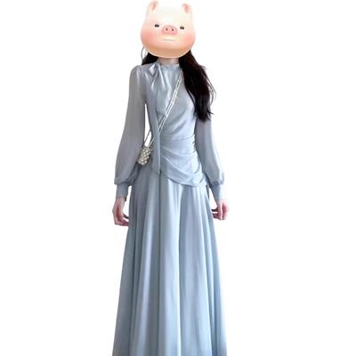 Französischer Stil High-End Langarmkleid Damen Neu Frühling und Herbst Taille und Dünner Rock