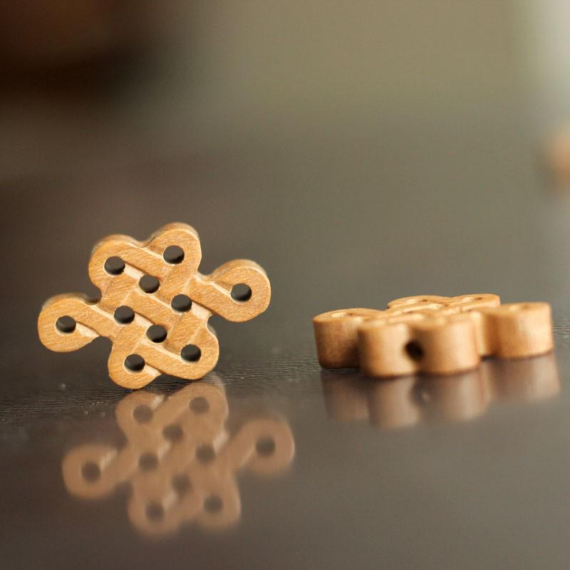 Carved Peach Wood Chinese Knot Pendant - Handmade Wenwan Jewelry Accessory