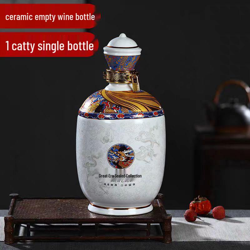 Керамический винный кувшин - Подарочный набор - Герметичный сосуд для хранения Байцзю 1/3/5 Цзинь с подарочной коробкой