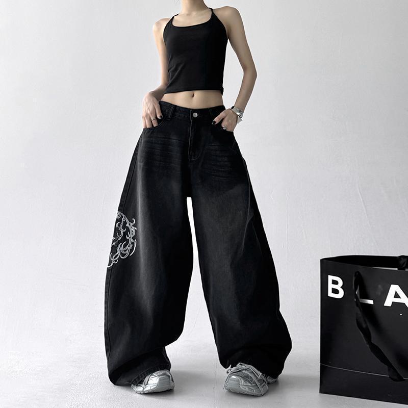 2025 Summer Unisex Retro Embroidered Scimitar Wide-Leg Jeans