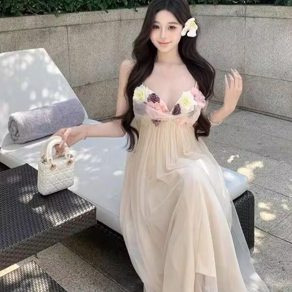 2026 Suspender Dress Women's Summer Beautiful Floral Dress Holiday Wind Seaside Wear Fairy Dress