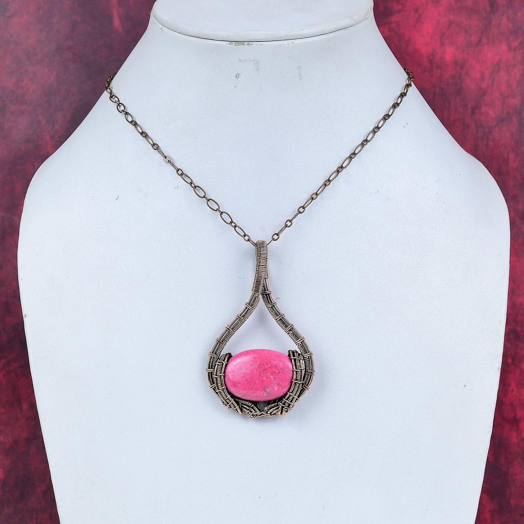 Thulite pendant copper wire wrapped gemstone pendant original thulite jewelry handmade pendant copper jewelry gifts for him designer pendant