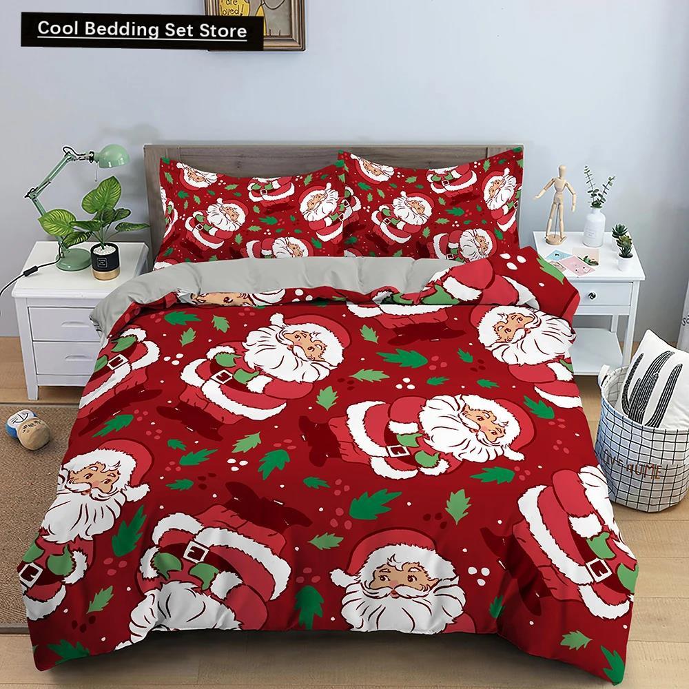 Santa Claus Pattern Bedding Set Christmas Deer Duver Cover Set for Kids Boys Girls Quilt Cover Queen Polyester Comforter Cover