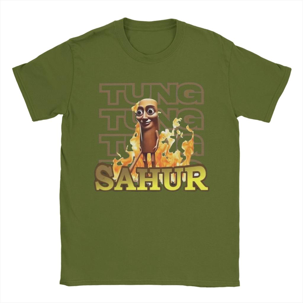 Tung Tung Tung Sahur T Shirt for Men Pure Cotton Leisure T-Shirt O Neck Italian Brainrot Tee Shirt Short Sleeve Tops Big Size