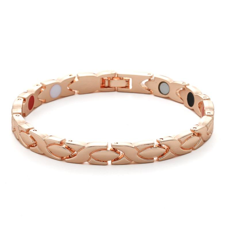 Cross Magnetic Bracelet for Women Rose Chain 6.5mm Wide Stainless Steel Female Benefit Health Energy Jewelry Waterproof