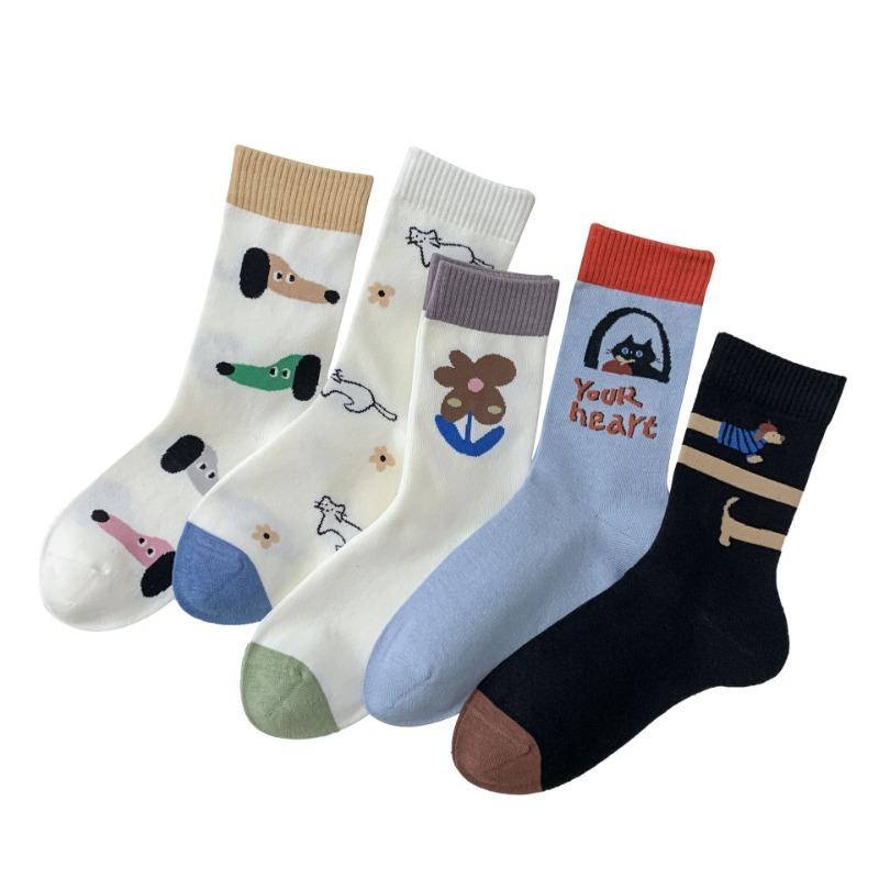 Ladies Spring and Summer Thin Cartoon Cute Dog Boneless Tube Pile Socks