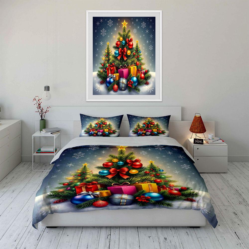 Christmas Tree & Gifts Scene Bedding Duvet Cover Set Duvet Cover Pillowcases  (1*Duvet Cover 2*Pillowcases, without duvet insert)