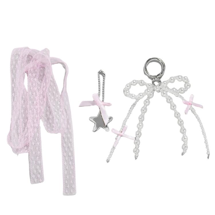 3pcs Imitation Pearls Bowknot Heart Star Keyring Key Chain Sophisticated Keyring Handmade Car Key Decoration for Women