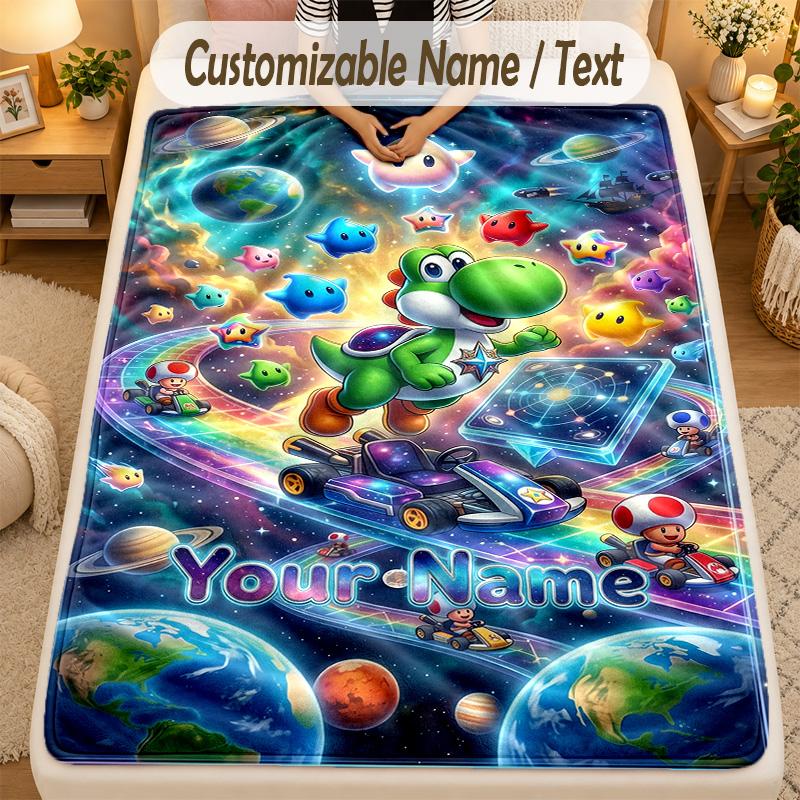 Flannel BlanketSuper Mario Custom Name Text Personalized Soft Warm Throw Blanket Home Decor Gift