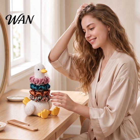 Hair Rope Storage Holder 3D Printed Articulated Goose Ties Rack, Cute Knitted Texture Desktop Organizer for Dressing Table Accessories and Headbands,