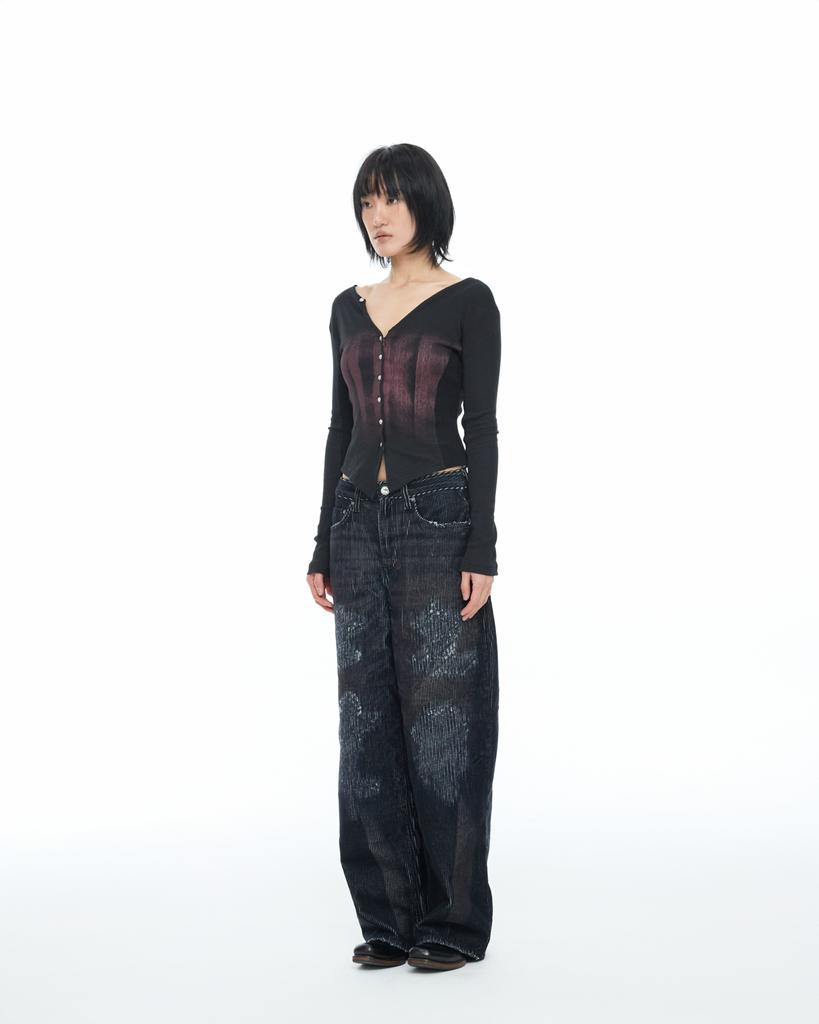 NO EXTRA TOUCH Rebuild Stitch Corduroy Pants (Navy) / 25Wtpt001Na