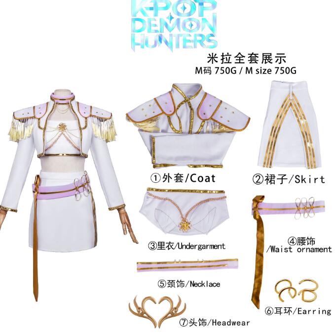 

KPop Міра Румі Зої Костюм Мисливців на Демонів Косплей Костюми Дорослі Діти Жінка Дівчинка Діти Чорний/Білий Золотий Вечірній Уніформа Костюм kid 150