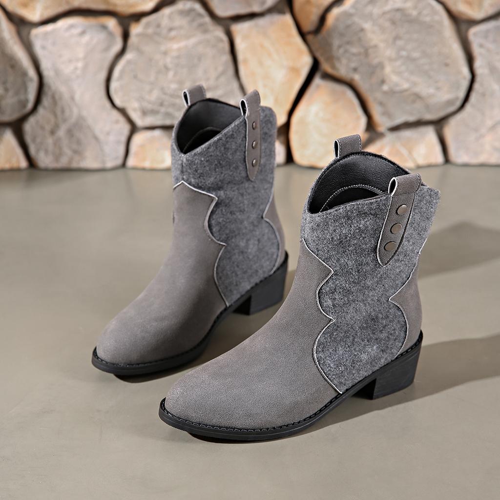 Fashion Fashion Metal Rivet Decoration Suede Western Cowboy Boots Sexy Pointed Toe Medium Heel Riding Boots Music Festival Outdoor Shoes