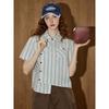 Coolhut Preppy Style Asymmetrical Design Niche Short Striped Short-Sleeved Top Women's 2025 Summer Shirt