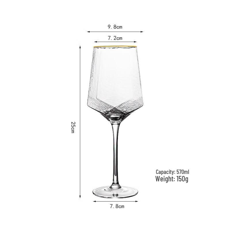 Shangqi Kristall-Rotweingläser mit diamantgehämmerter Goldrand (2er Set)