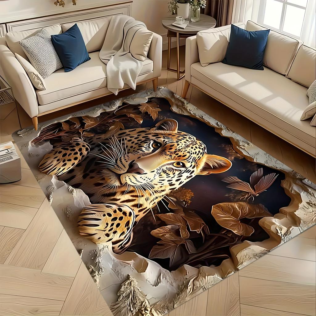 Luxuriöser tropischer Tiger-Dschungel-Print Teppich Exotische Wildtier-Tier-Matte Dekoration für Wohnzimmer Bodendekoration Teppich
