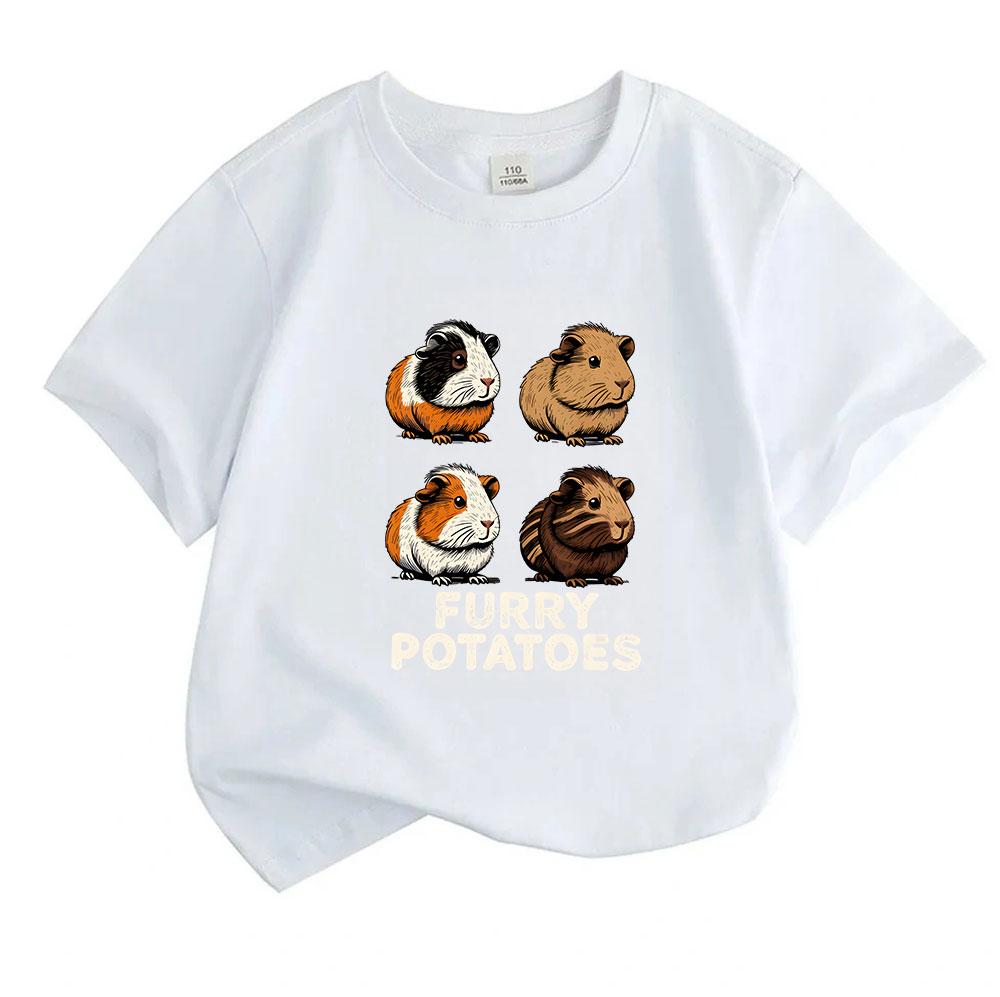 Unisex Kids Boys Girls 100% Cotton Crew Neck Short Sleeve T-Shirt, Cute Guinea Pig Furry Potatoes Graphic Casual Summer Tee for Children