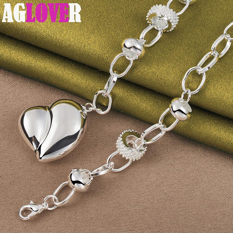 925 Sterling Silver Smooth Hollow Heart Pendant Necklace Jewelry